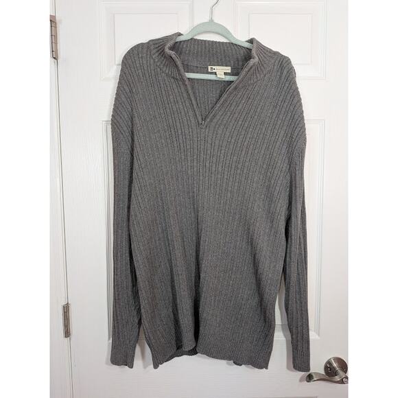 WILKE RODRIGUEZ Men's 3XLT Gray Ribbed Quarter-Zip Sweater - Picture 1 of 4